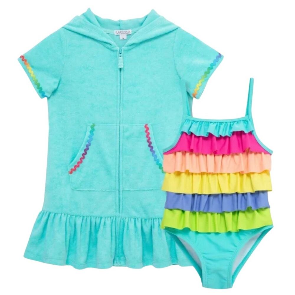 Flapdoodles Girl’s Swimsuit Swimwear Cover up 2-piece Set Size 2T NWT